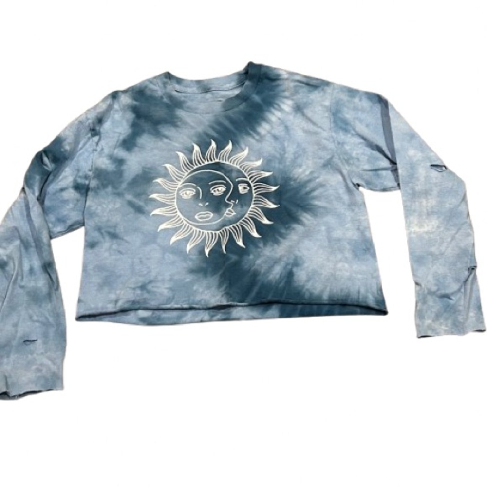 Cropped Celestial Distressed Tee Sun Moon Tie Dyed Shirt Call Your Mother Size M